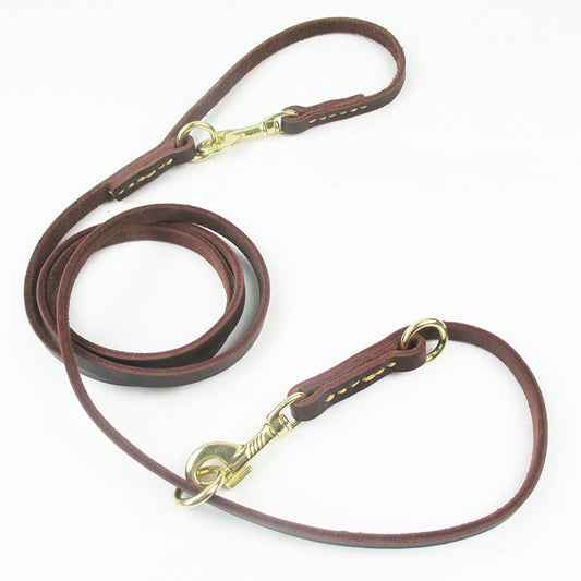 Double Copper Hook Multifunctional Dog Leather Leash