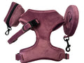 Dapper Dogs Design - Purple Velvet Complete Set ( Harness, Collar, Lead & Poo Bag Holder)