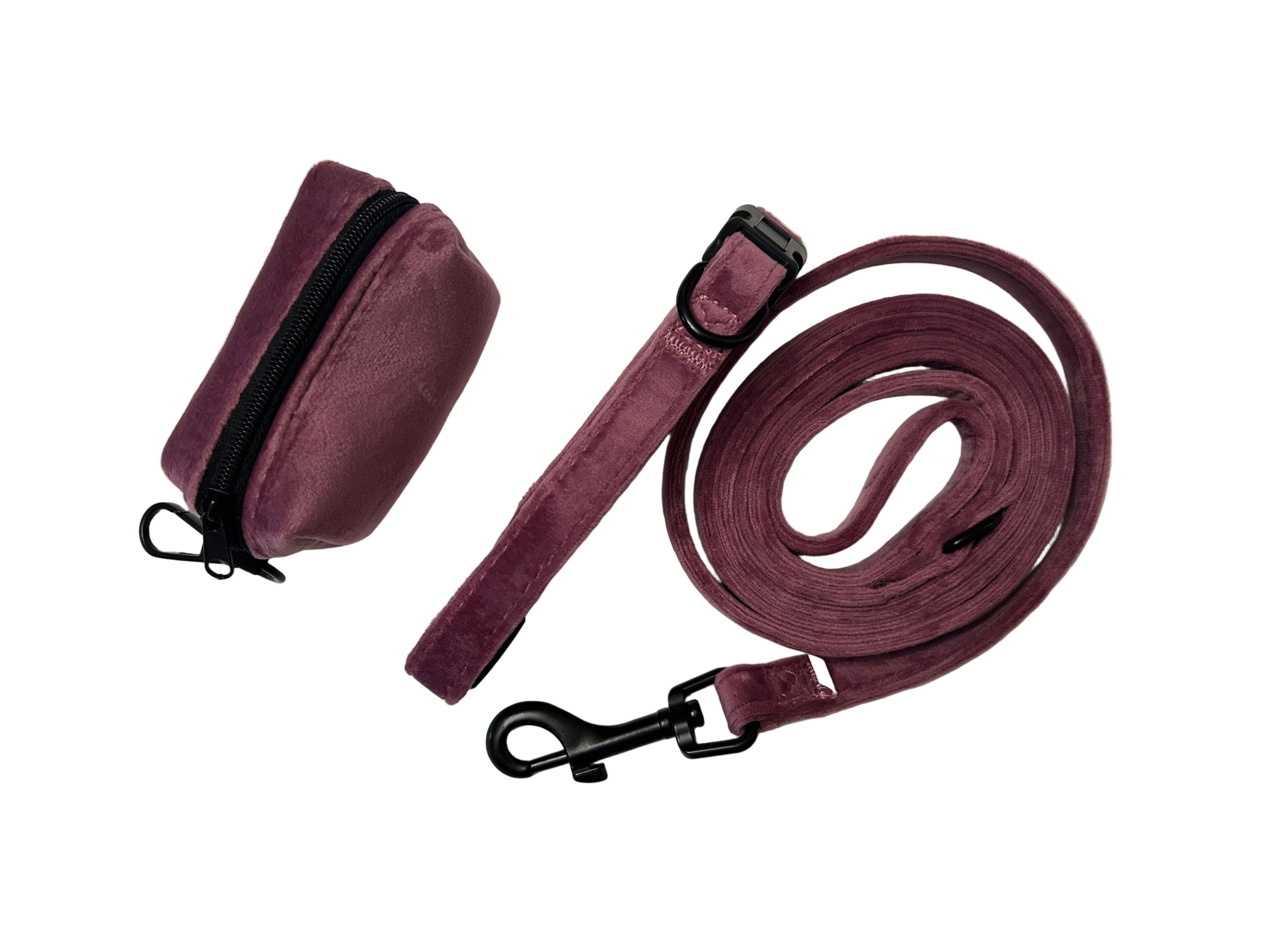 Dapper Dogs Design - Purple Velvet Complete Set ( Harness, Collar, Lead & Poo Bag Holder)