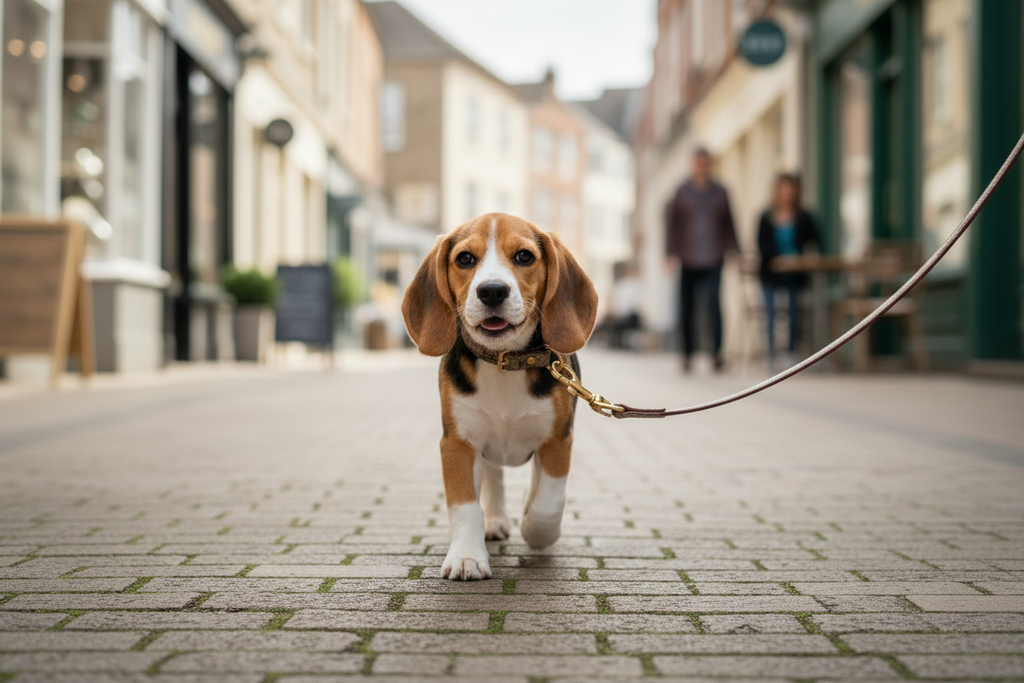 Enhanced realistic beagle on shopping street