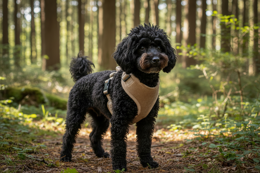 Enhanced realistic black poodle in woodland